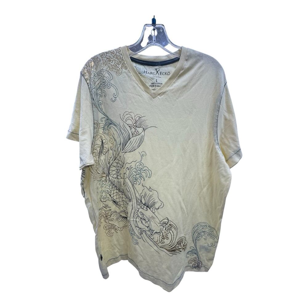 NWT Marc Ecko Japanese Koi Koi Fish Yellow Shirt L Y2K Tattoo Art Streetwear